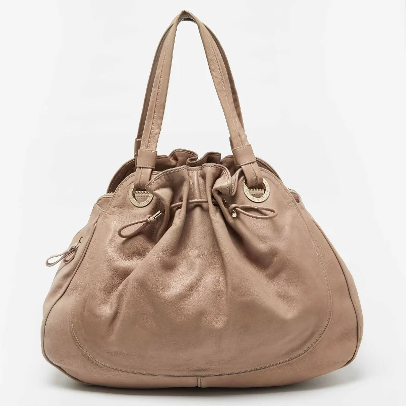 Handle bags with durable hemp for sustainability -Bvlgari Beige Leather Ruched Hobo