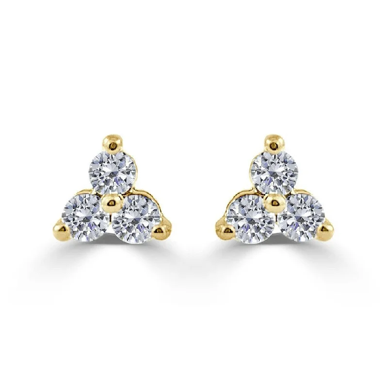 Drop Earrings for Beach Outfit -Joelle Collection Three Stone Diamond Studs Earrings 14K Yellow Gold 1.4ct TDW