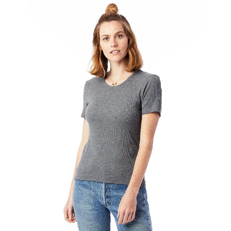 Silk Blouses for Elegant Look -Mia Slinky Rib Crew T-Shirt (Ash Heather)