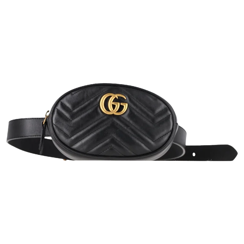 Handle bags with sleek hardware for sophistication -Gucci Matelasse GG Marmont Belt Bag in Black Leather