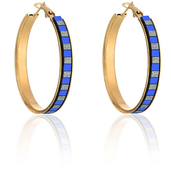 Silver Drop Earrings for Men -Dolce Giavonna Goldtone Blue and Silvertone Glitter Hoop Earrings