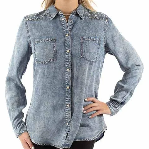 Printed Blouses with Patterns -Honey Creek By Scully Women's Patriotic Western Snap Shirt in Denim Blue