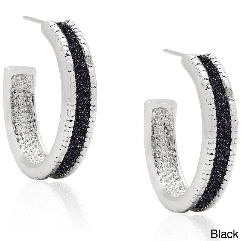 Drop Earrings for Wedding Ceremony -Finesque Silverplated Diamond Accent Texture Hoop Earrings