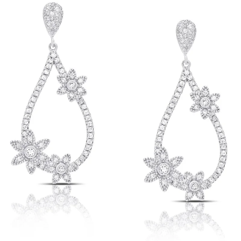 Drop Earrings for Formal Attire -Samantha Stone Sterling Silver Teardrop Cubic Zirconia Flower Design Earrings