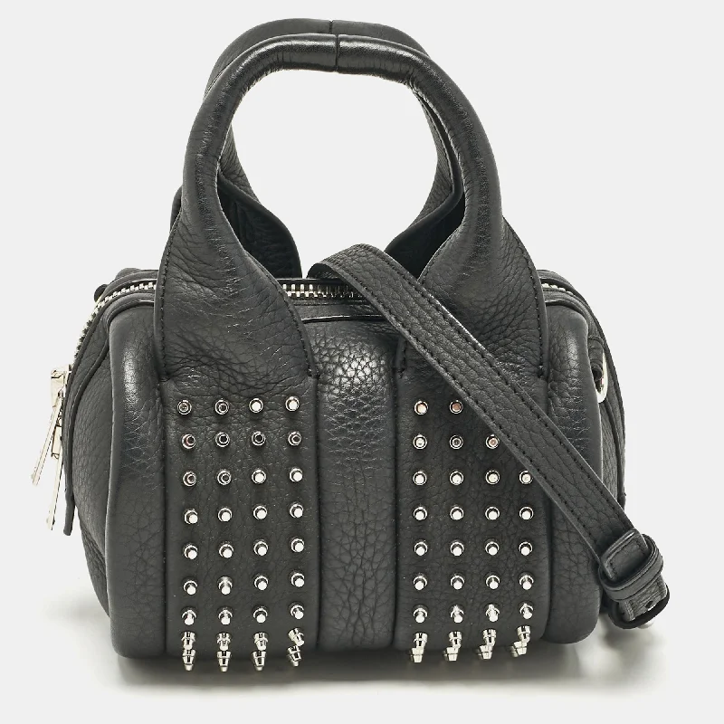 Handle bags with rustic leather for charm -Alexander Wang Black Leather Baby Rockie Micro Stud Duffel Bag