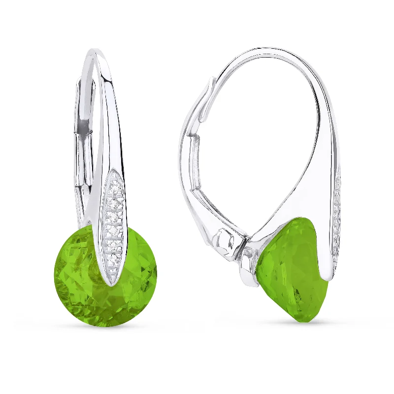 Waterproof Drop Earrings for Outdoor -8Mm 2.92Ct Peridot Drop/dangle Earrings In 14K White Gold