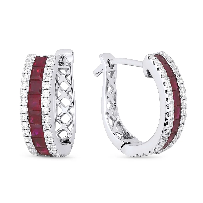 Crystal and Pearl Drop Earrings for Glamour -0.98Ct Ruby Hoops Earrings In 14K White Gold