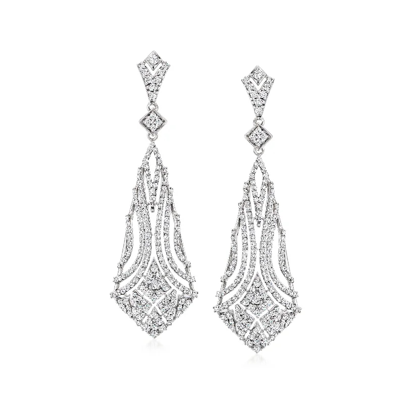 Drop Earrings with Knot Designs -Ross-Simons Diamond Geometric Drop Earrings in Sterling Silver