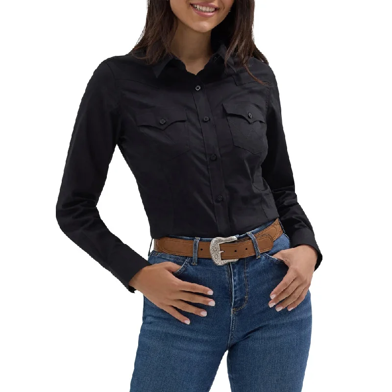 Heavy Duty Blouses for Durable -Wrangler Womens Black Button Down Shirt - 112358012