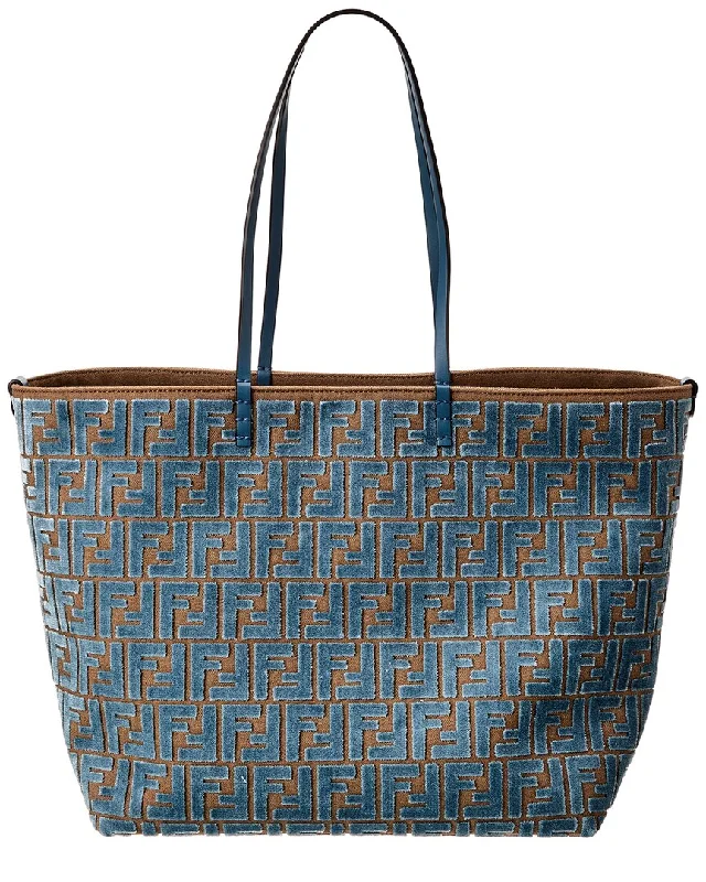 Handle bags with minimalist sleek silhouettes -FENDI Roll Large FF Jacquard Velvet & Leather Tote