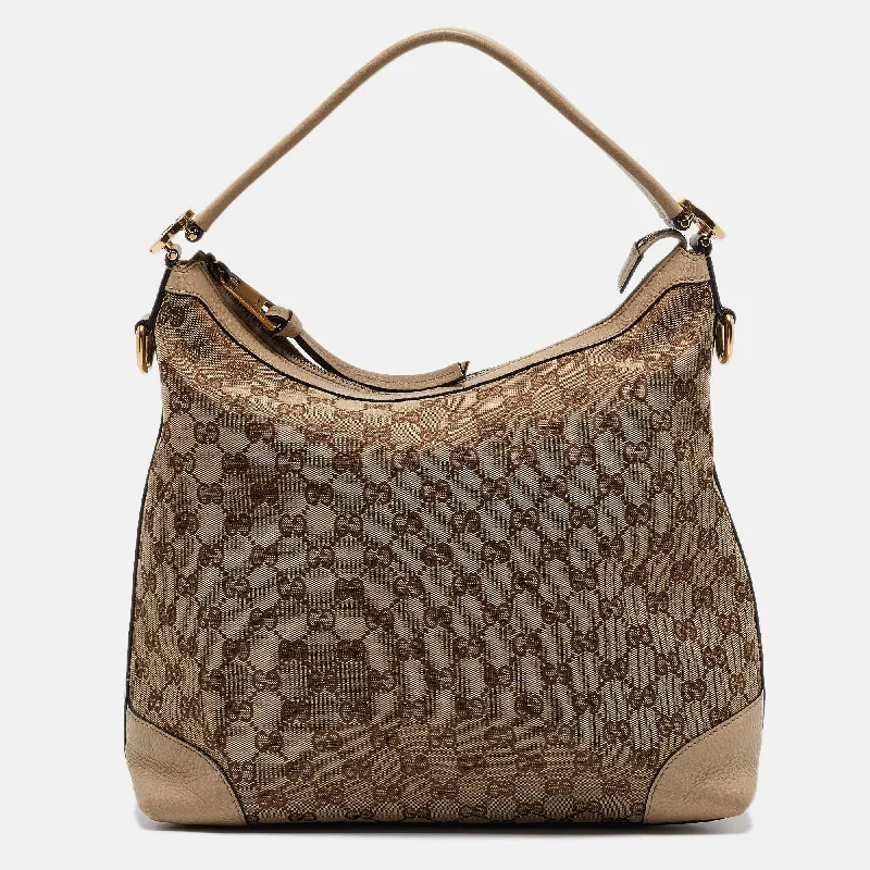 Handle bags with durable hemp for sustainability -Gucci Beige Gg Canvas And Leather Miss Gg Hobo