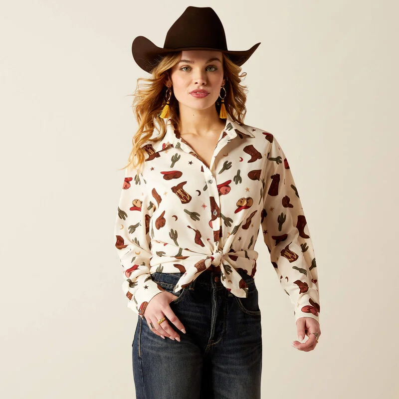 Cocktail Blouses for Event -Ariat Women's Homestyle L/S Western Button Down Shirt in Cream Western Cowgirl