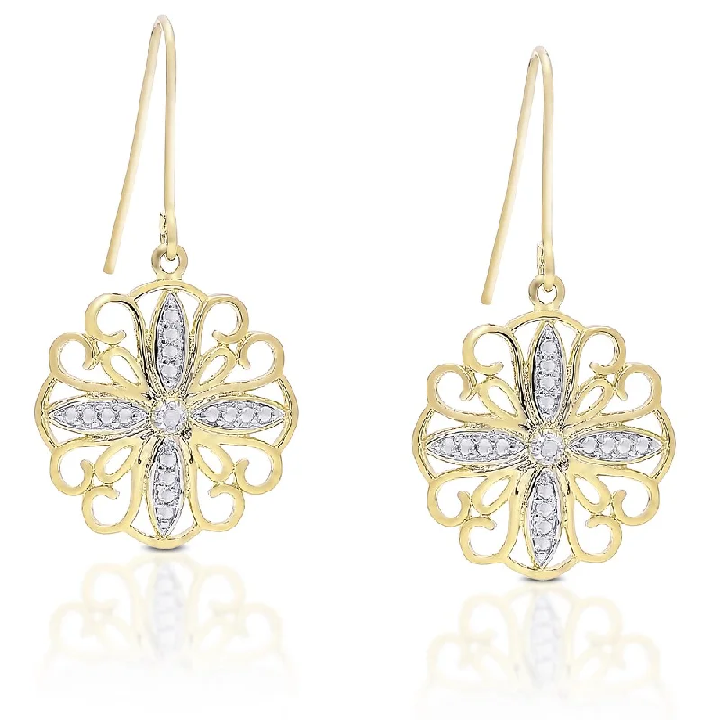 Drop Earrings for Fitness Activities -Finesque Gold Overlay Diamond Accent Filigree Dangle Earrings