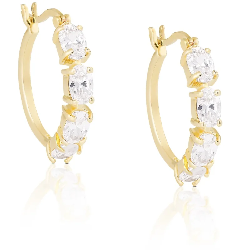 Minimalist Drop Earrings with Simplicity -Dolce Giavonna Gold Overlay Cubic Zirconia Hoop Earrings