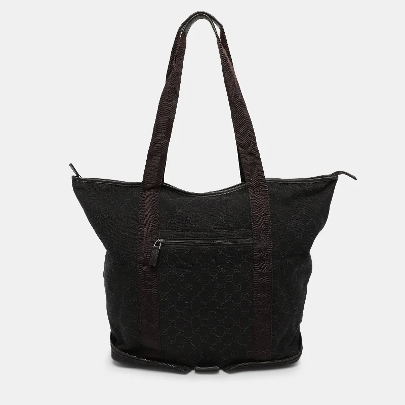 Handle bags with lightweight fabric for ease -Gucci Brown Gg Canvas Traveller Tote