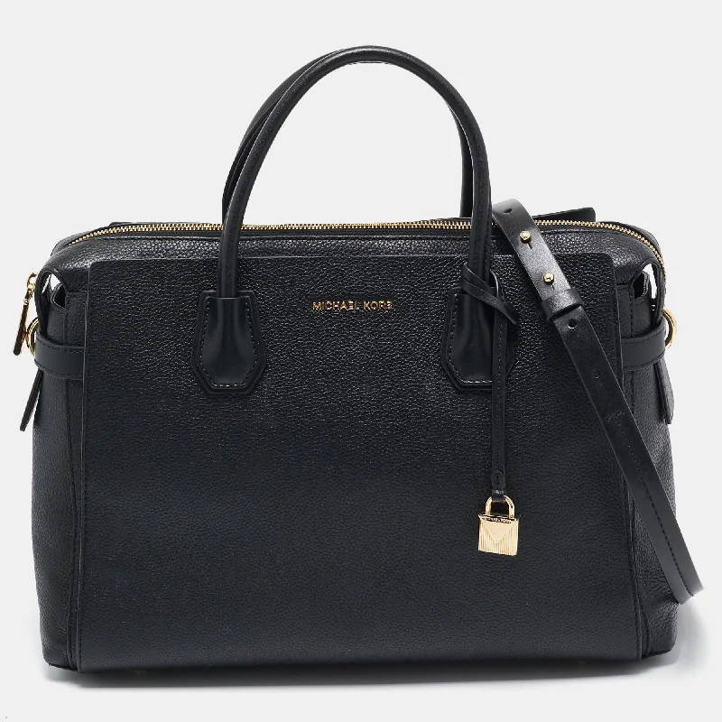 Handle bags with holiday themes for festivities -Michael Kors Black Leather Large Mercer Belted Satchel