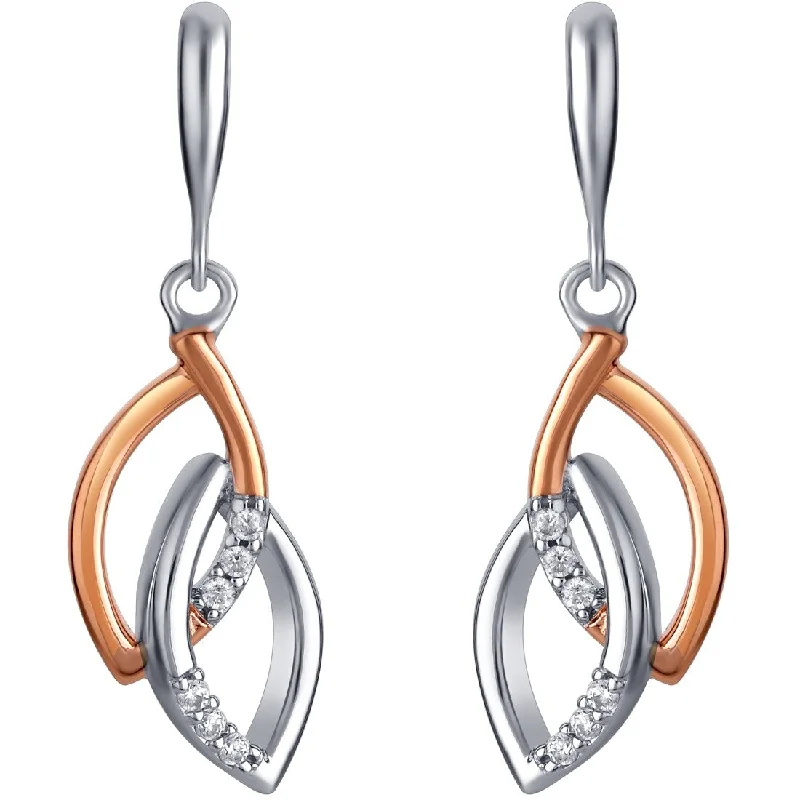 Drop Earrings for Formal Attire -Two-Tone Sterling Silver Cubic Zirconia Open Leaves Drop Earrings