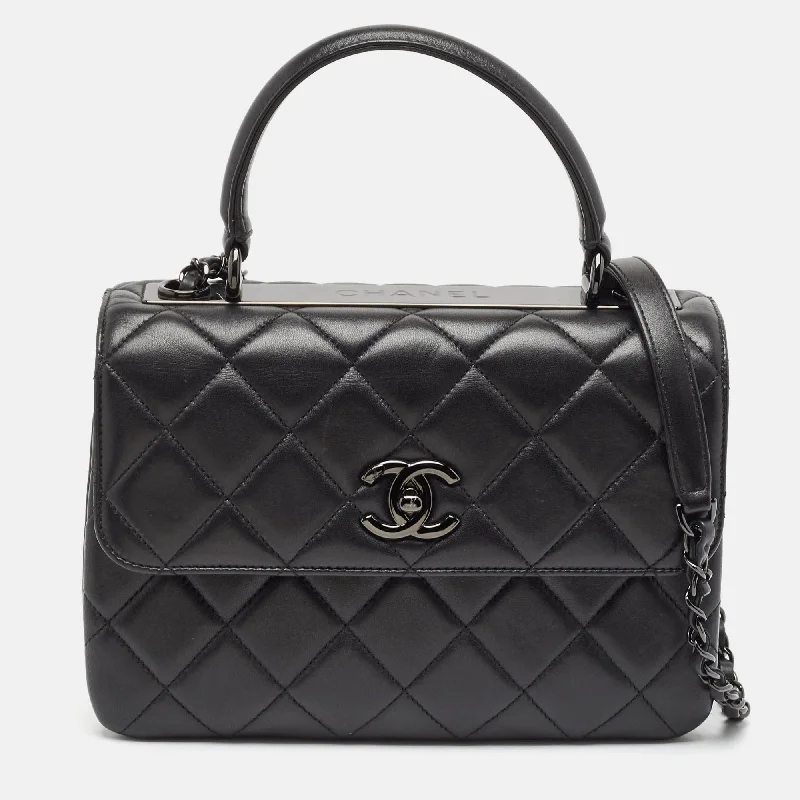 Handle bags with neutral leather for elegance -Chanel Black Quilted Leather Small Trendy Cc Top Handle Bag