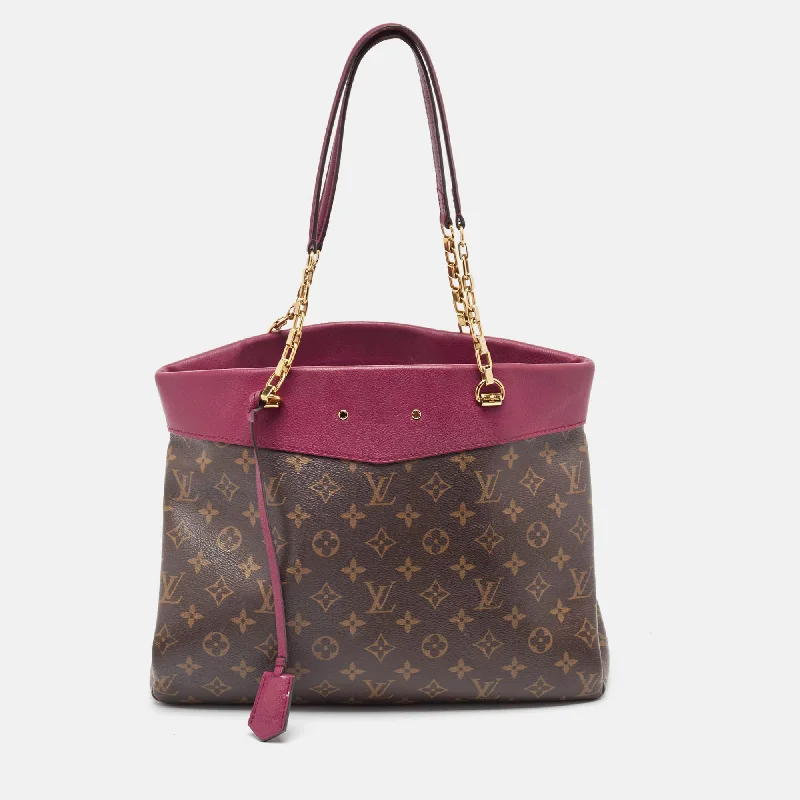 Handle bags with modern logos for branding -Louis Vuitton Aurore Monogram Canvas Pallas Shopper Tote