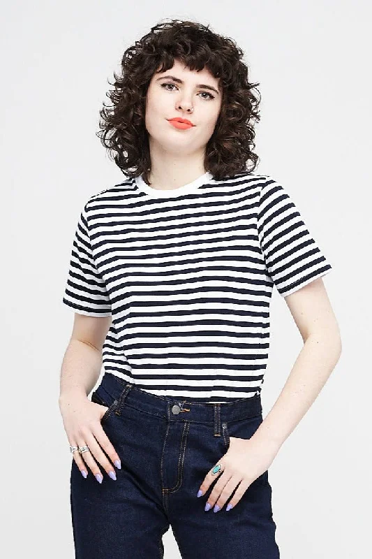 Dress Shirts for Formal Look -Women's Short Sleeve Stripe T Shirt - White/Navy