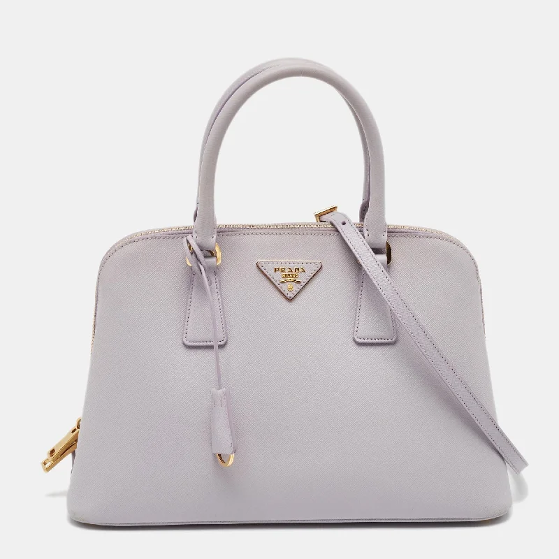 Handle bags with tropical prints for summer -Prada Lilac Saffiano Lux Leather Medium Promenade Satchel