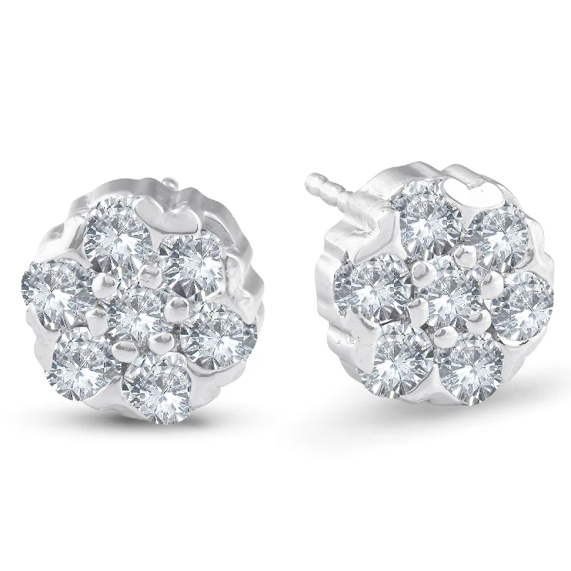 Best hoop earrings with oval shapes for a unique and elongated design-1 1/2 Ct Diamond 14-Stone Studs 14k White Gold