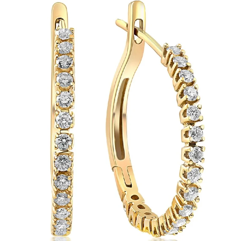 Best hoop earrings with angel wing accents for a spiritual and meaningful design-1/2 ct Diamond Hoops 10K Yellow Gold 1" Tall