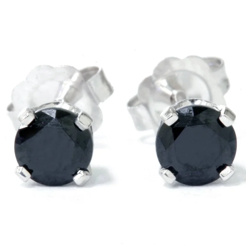 Best hoop earrings with textured silver for a rustic and organic finish-1/2ct Black Spinel Studs Earrings 14K White Gold