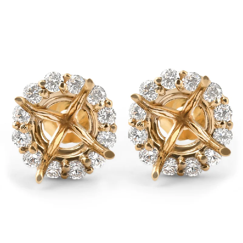 Best hoop earrings with intricate beaded details for a textured, stylish appearance-1/2ct Diamond Halo Studs Mounts 14k Yellow Gold Fits 6MM Round Stones Mounting