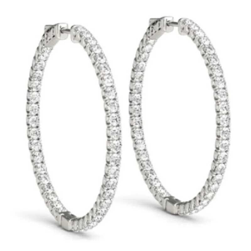 Best hoop earrings with asymmetrical designs for a fashion-forward, avant-garde look-1 3/4 CT Diamond Inside Outside Hoops High Quality Vault Lock 2" Tall