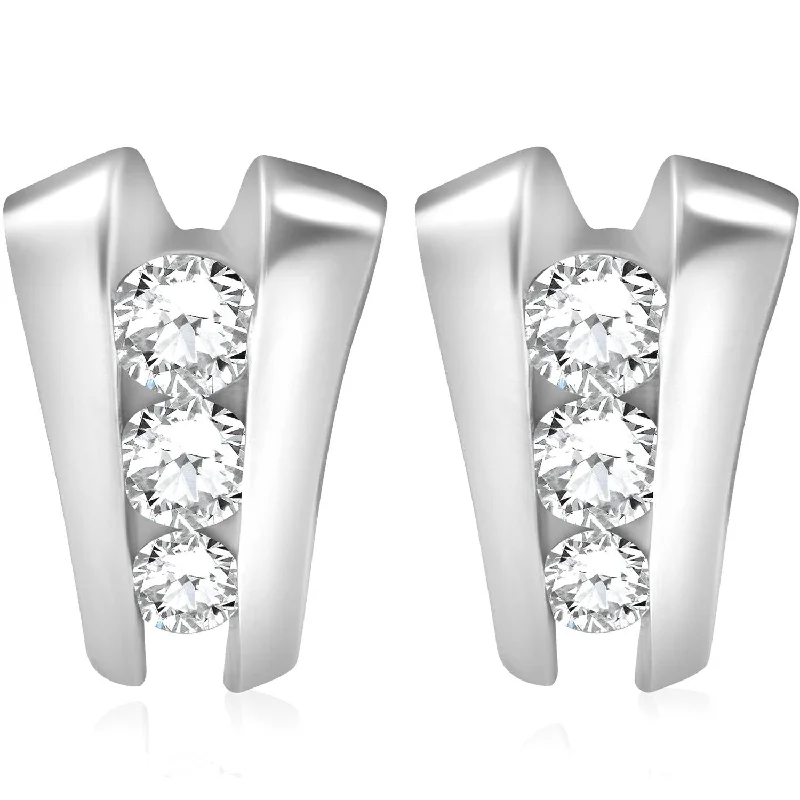 Best hoop earrings with geometric hexagon shapes for a modern, angular look-1 3/8 CT 3 Stone Diamond Earrings Studs 14K White Gold