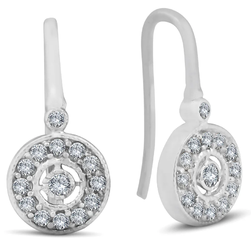 Best hoop earrings with Swarovski crystals for added sparkle and luxury-1/3ct Pave Diamond Vintage Halo Earrings 10K White Gold 1/2" Tall