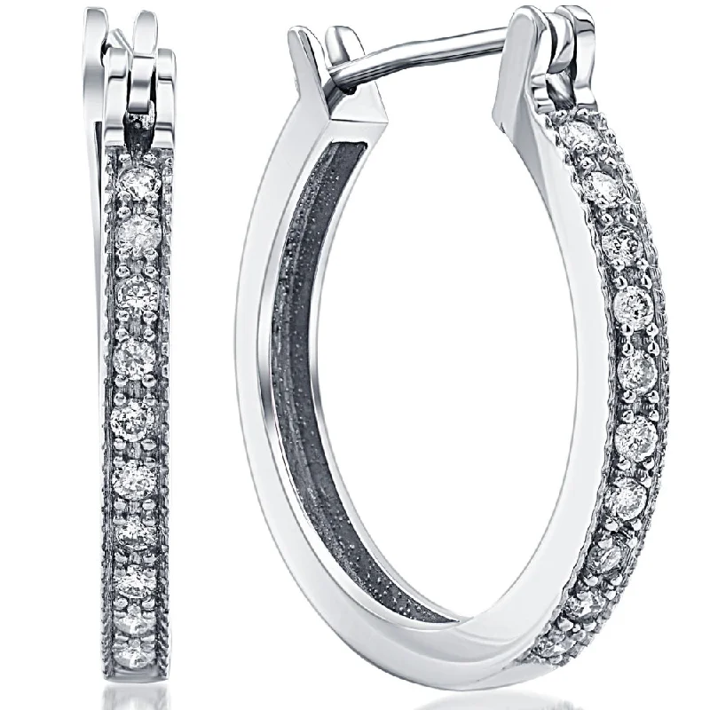 Hoop earrings with tortoiseshell designs for a chic and classic style-1/4ct Diamonds Hoops Milgrained 14K White Gold