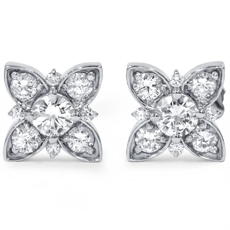 Best hoop earrings with Swarovski crystals for added sparkle and luxury-1 ct Floral Starburst Diamond Studs 14K White Gold