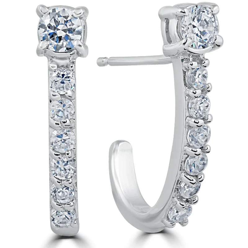 Best hoop earrings with crescent-shaped designs for a bold, moon-inspired style-1 cttw Diamond Hoops 14k White Gold 3/4" Tall