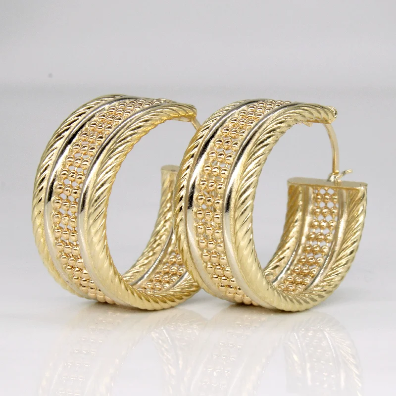 Hoop earrings with diamond-cut surfaces for added sparkle and shine-10k Two Tone Gold Hoop Earrings