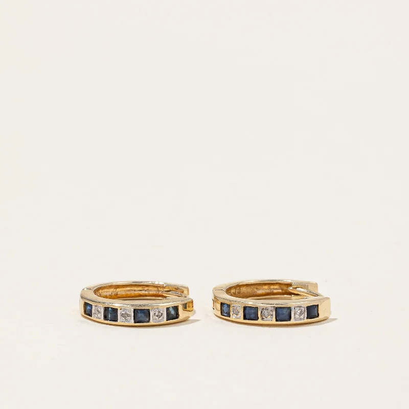 Hoop earrings with removable pendants for a versatile and customizable accessory-10K Yellow Gold Sapphire & Diamond Huggie Earrings | 0.192ctw, 0.03ctw