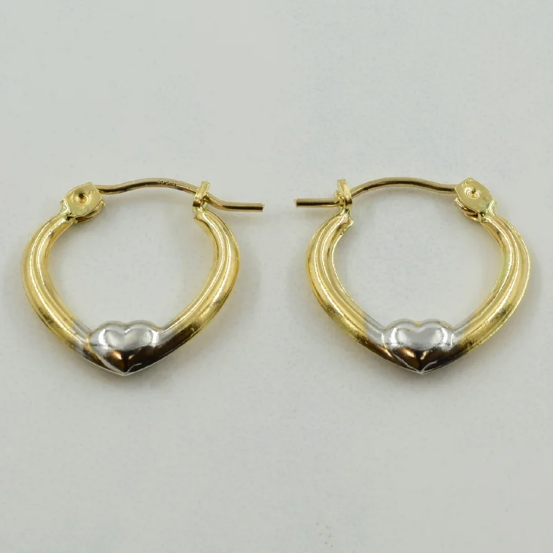 Best hoop earrings with sterling silver for an affordable and chic design-10k Two Tone Gold Heart Hoop Earrings