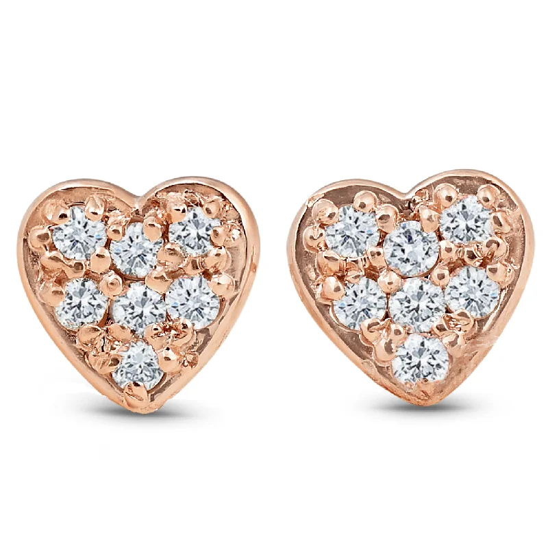 Best hoop earrings with geometric hexagon shapes for a modern, angular look-14K Rose Gold Diamond Pave Petite Heart Studs Dainty High Polished 5.7MM