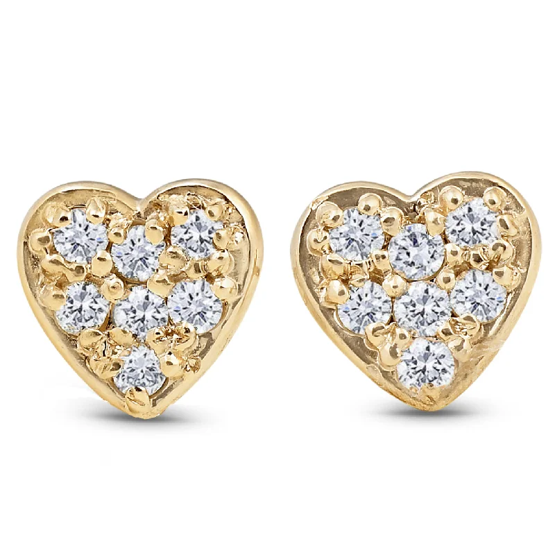 Hoop earrings with abstract shapes for an artistic and creative touch-14K Yellow Gold Diamond Pave Petite Heart Studs Dainty High Polished 5.7MM