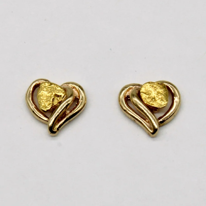 Best hoop earrings with blackened metal for an edgy and bold appearance-14k Yellow Gold Heart & Natural Nugget Earrings