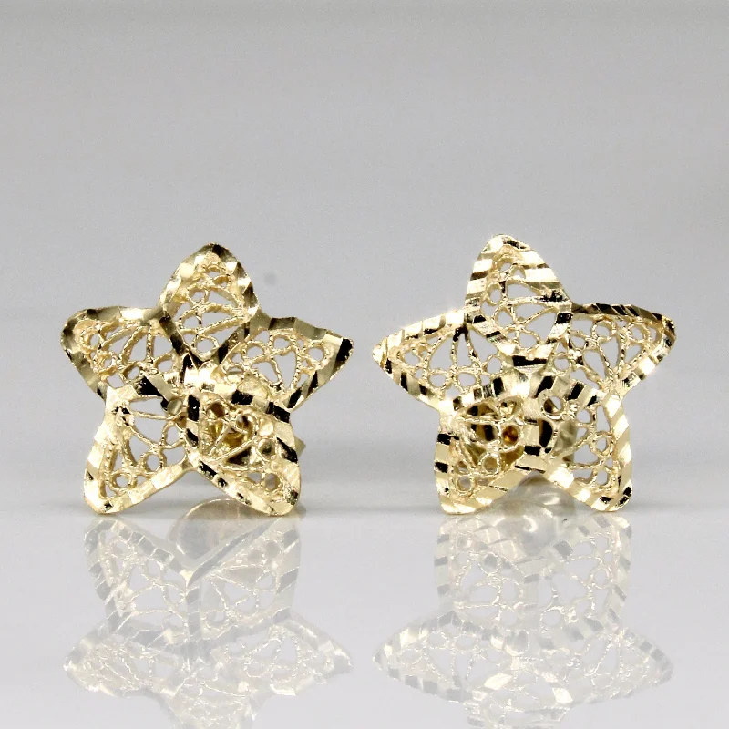 Hoop earrings with rhinestone-studded rims for a glamorous touch-14k Yellow Gold Star Earrings