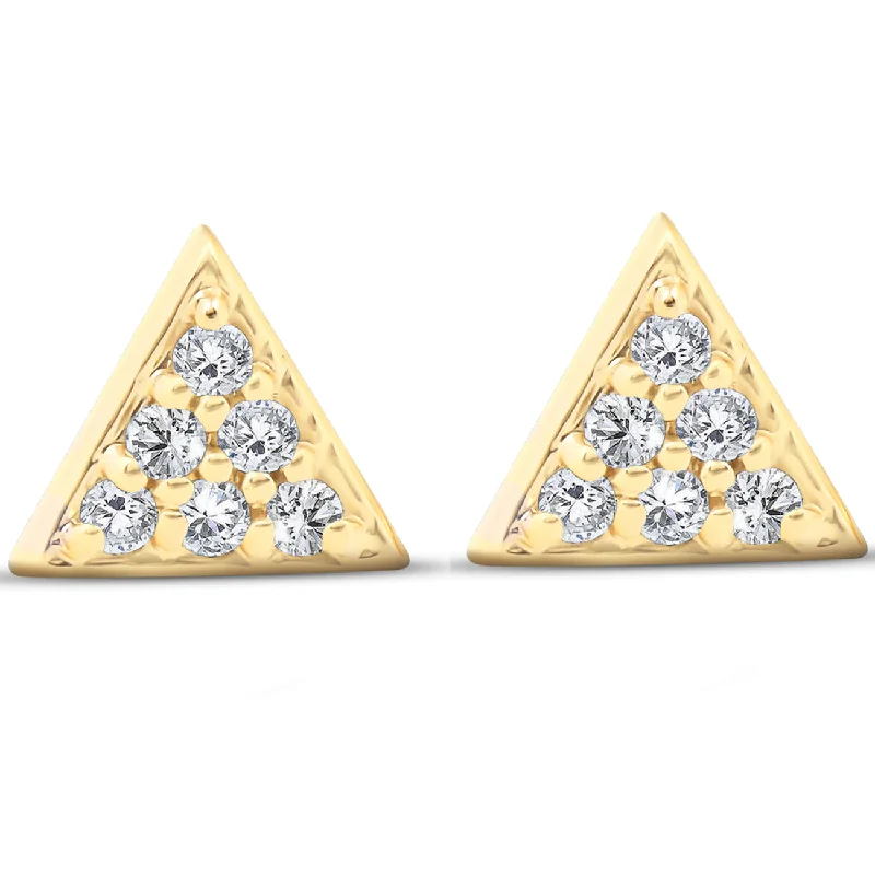 Hoop earrings with dangling charms for a playful and fun look-14k Yellow Gold Triangle Pave .12Ct Diamond Delicate Studs Womens Earrings