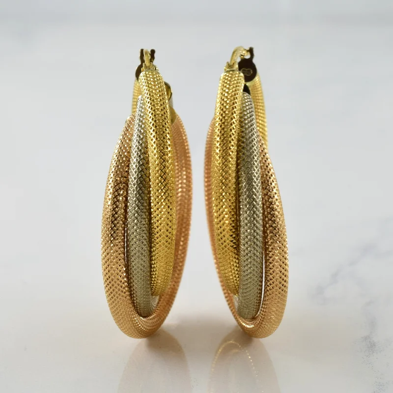 Best hoop earrings with geometric triangle shapes for a modern, chic design-18k Tri Tone Gold Twist Hoop Earrings