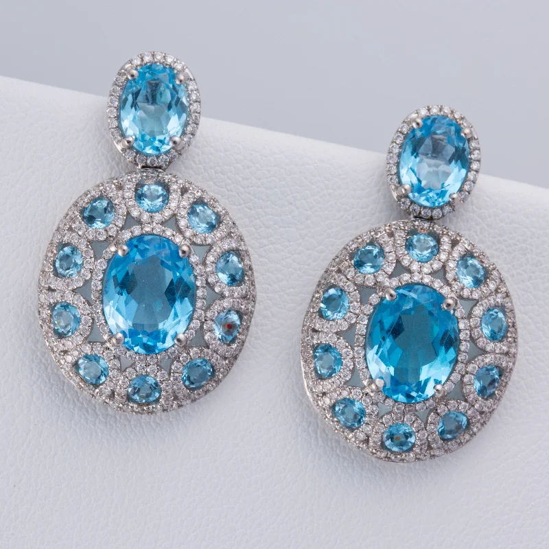 Hoop earrings with hammered textures for a boho-chic and rustic vibe-18K White Gold Blue Topaz and Diamond Earring | 9.32ctw, 1.00ctw