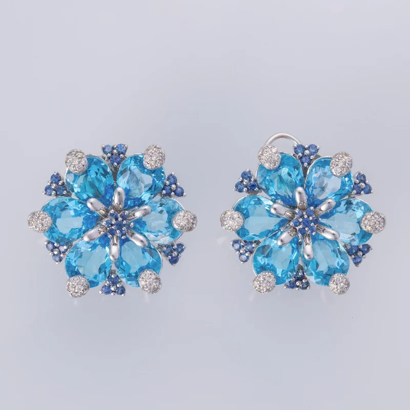 Best hoop earrings with rose gold for a romantic and warm aesthetic-18K White Gold Blue Topaz, Sapphire, and Diamond Earrings | 36.00ctw, 1.40ctw, 1.00ctw