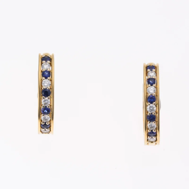 Best hoop earrings with marbled designs for a trendy and artistic effect-18K Yellow Gold Sapphire and Diamond Huggie Earrings | 0.48ctw, 0.30ctw