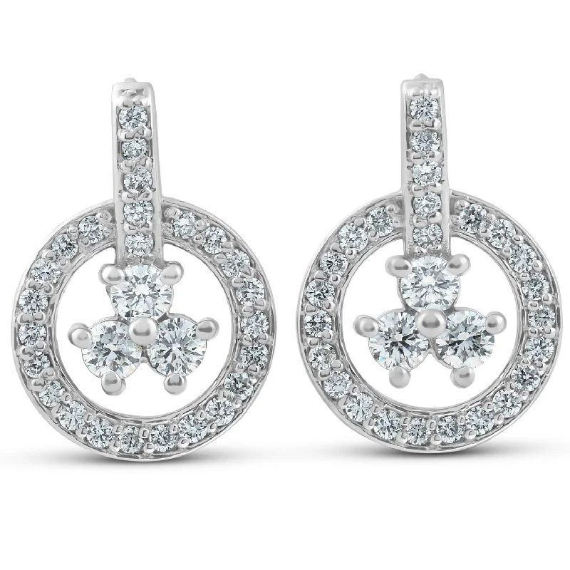 Best hoop earrings with snake-inspired designs for an edgy and fierce vibe-1ct Diamond Circle Three Stone Drop Dangle Earrings 14k White Gold