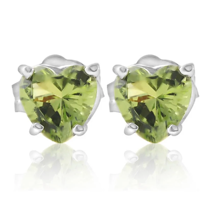 Hoop earrings with heart-shaped frames for a romantic and feminine look-1ct Heart Shape Peridot Studs Solid 14K White Gold