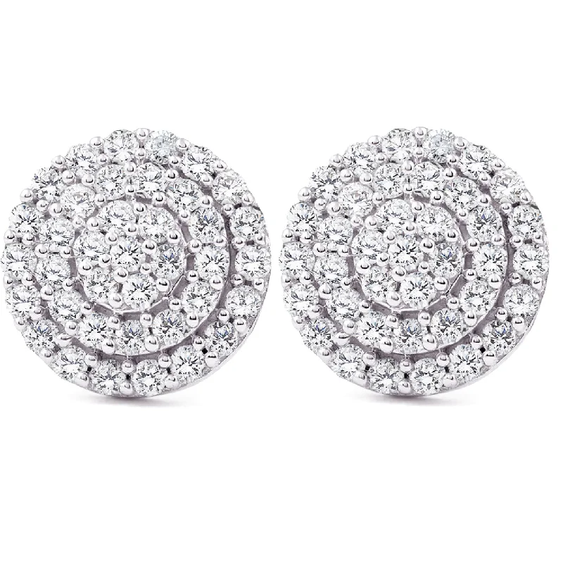 Best hoop earrings with sparkling cubic zirconia for a brilliant, budget-friendly effect-1ct Pave Diamond Double Halo Cluster Studs 10K White Gold